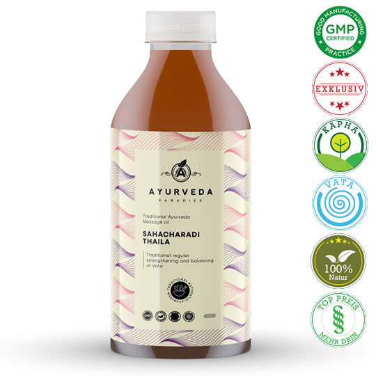 Premium Sahacharadi Thailam, 2DL- & 1 Liter Glasflaschen | Ayurveda Öle | Ayurveda Paradies Schweiz